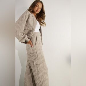 964. Textured Bomber Jacket and Pant Set in Cream
